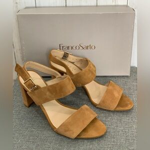 Franco Sarto Rumí Tan Brown Suede Leather Sandals Size US 7.5 M Strappy Buckle